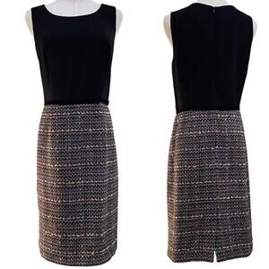 Vintage 90s Petite Perceptions Academia Black Velvet Bow Tweed Dress Size 10P